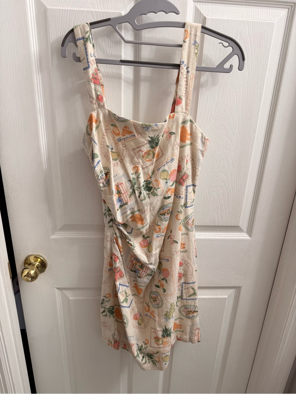 Abercrombie & Fitch Cream Mini Dress with Pastel Fruit Print - Picture 2 of 3
